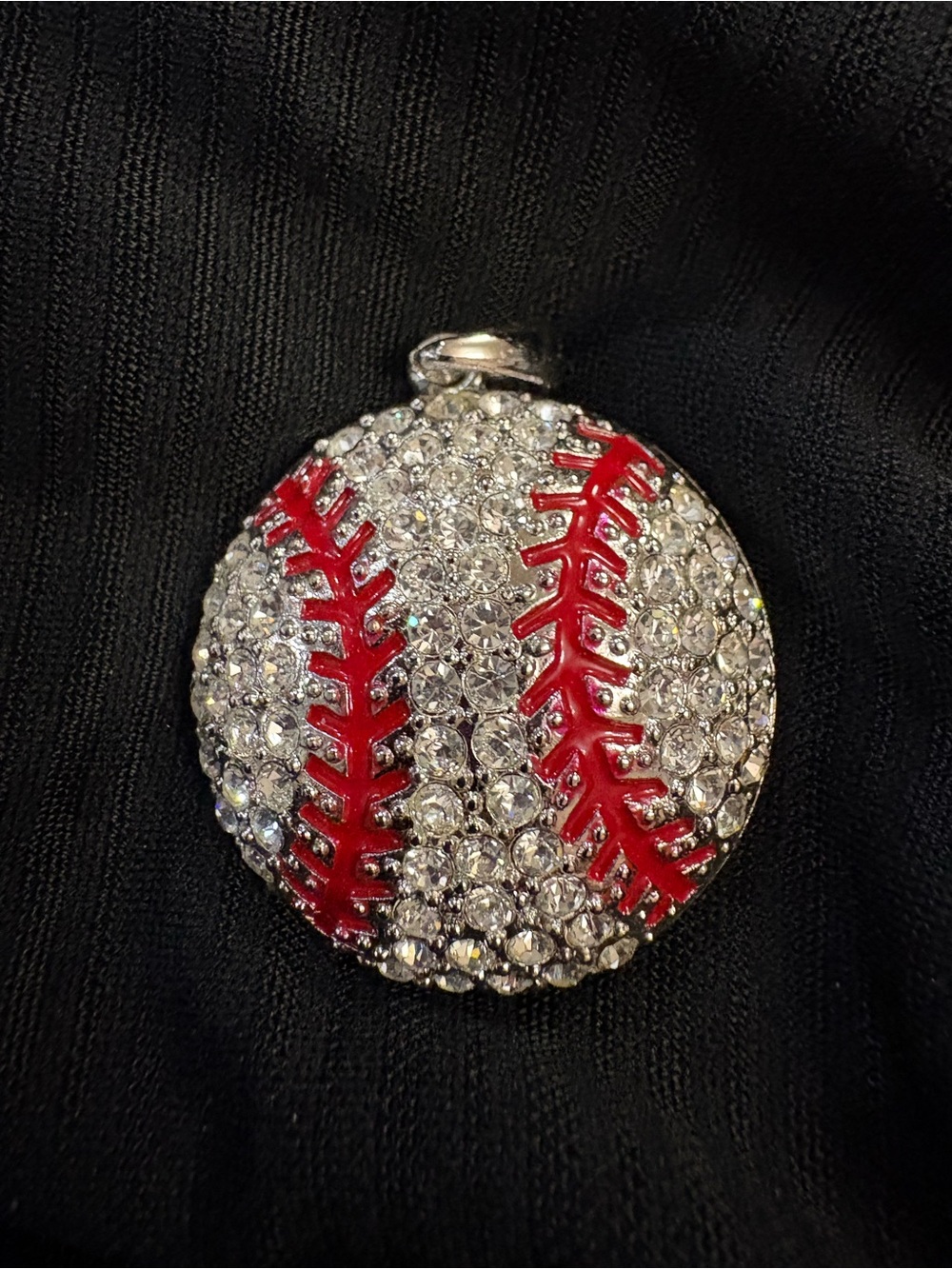 Silver & Red Crystal Baseball Pendant Necklace